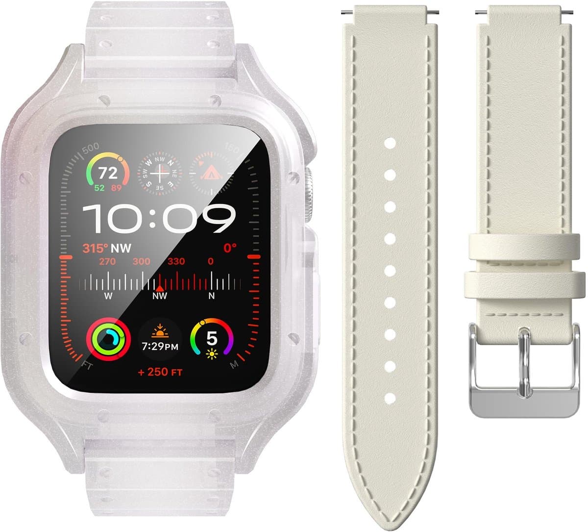 ONF3 - Apple Watch Series 6/5/4/SE 44mm/45mm - Schermbeschermer - Leer Band - HD Krasbestendigheid - Perfecte Bescherming - Geschikt voor Apple ...