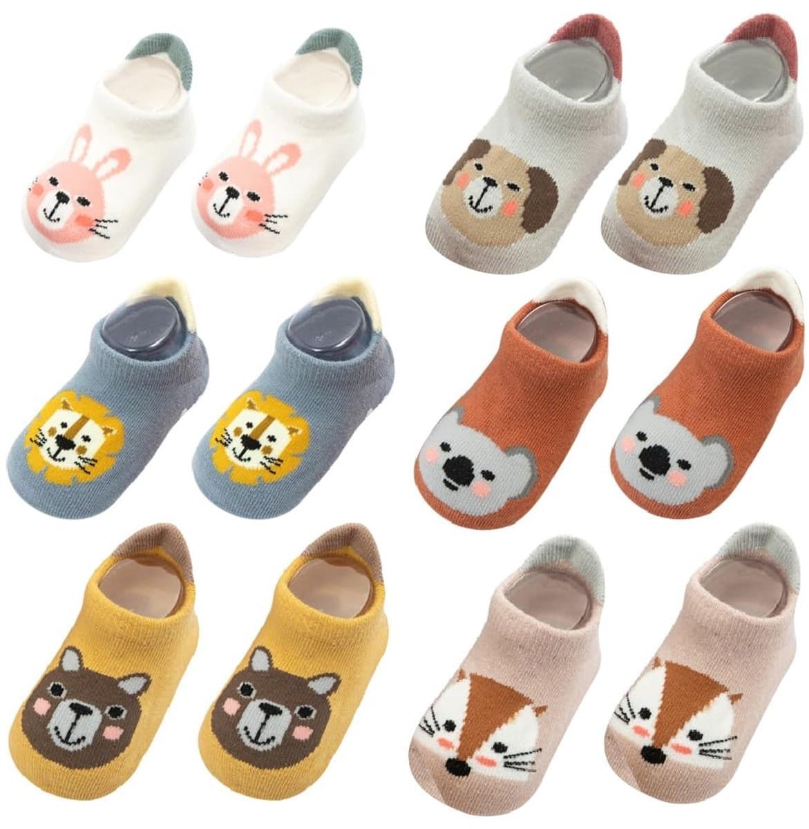 Dailygoods- Antislipsokken 6 Paar - Antislip Sokken Kinderen - Sneakersokken - Dierenmotieven - Katoen - Maat M - Kindersokken