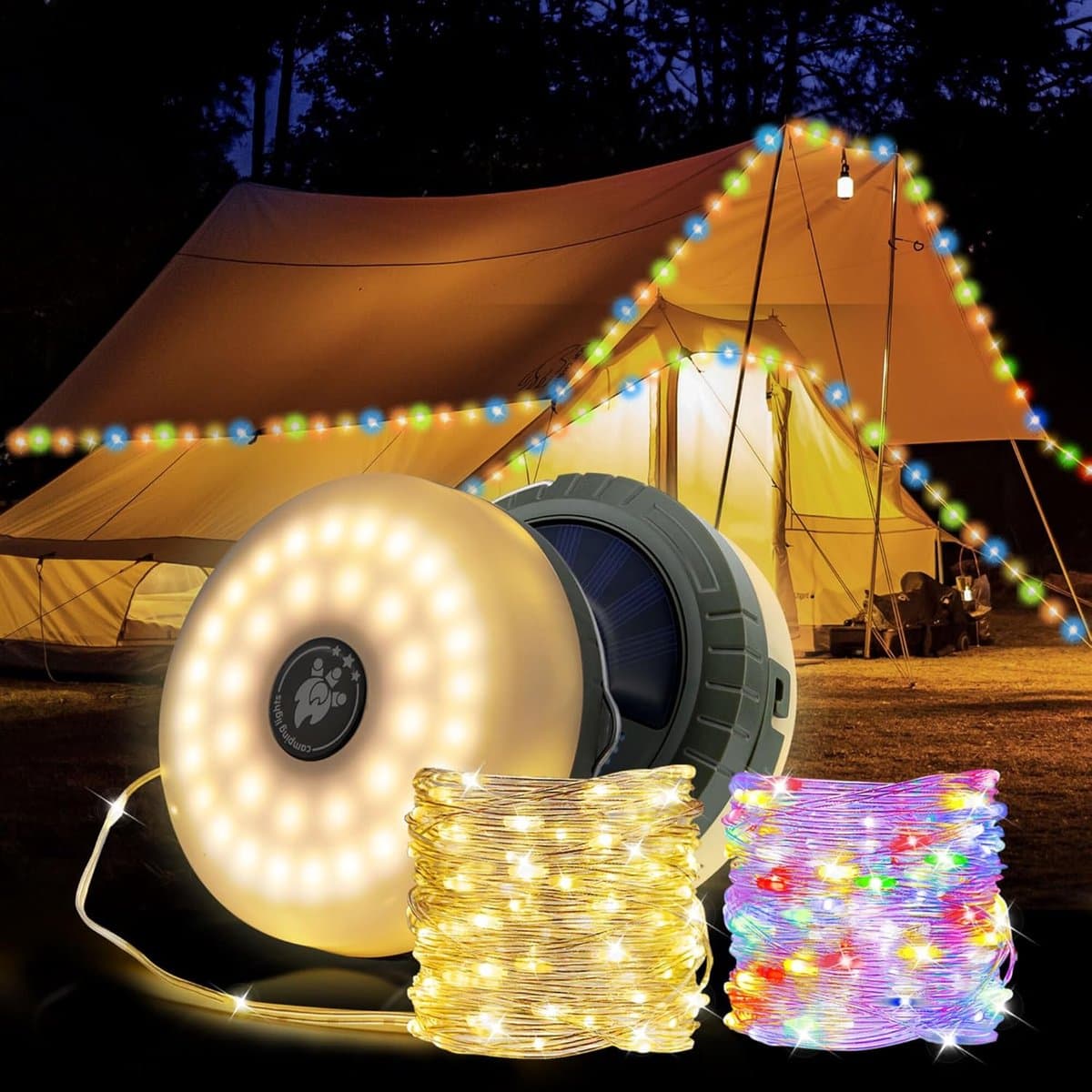 10m Solar Camping Lichtsnoer,Oprolbaar Zonne-Energie USB Campinglicht als Powerbank Fungeren, 5 Lichtmodi LED Lichtketting voor Balkon, Buitendecoratie Kerst Tuin Terras Binnen Buiten [Energieklasse A++]