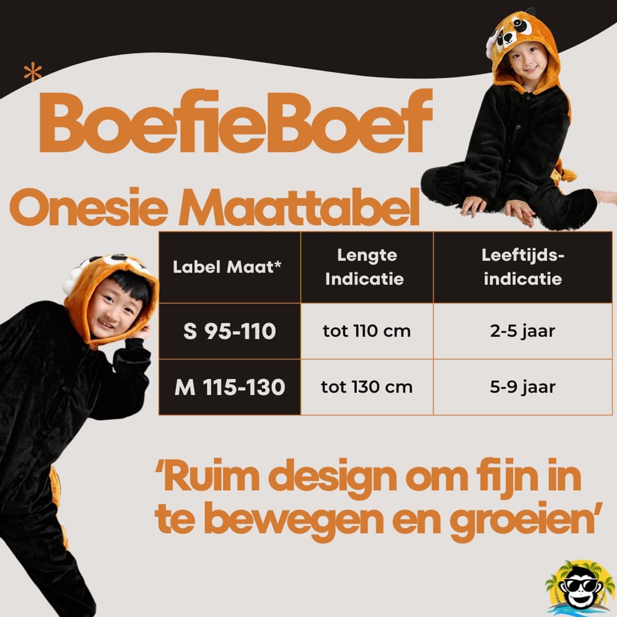 BoefieBoef Kinder Onesie Rode Panda – Peuter & Kleuter Pyjama 2-5 Jaar – Fluffy Dieren Verkleedpak – Warme Flanel Jumpsuit met Capuchon – Knuffelpak & Huispak – Zwemles – Carnaval, Halloween & Sinterklaas Cadeau – Jongens & Meisjes 95-110 cm - Oranje