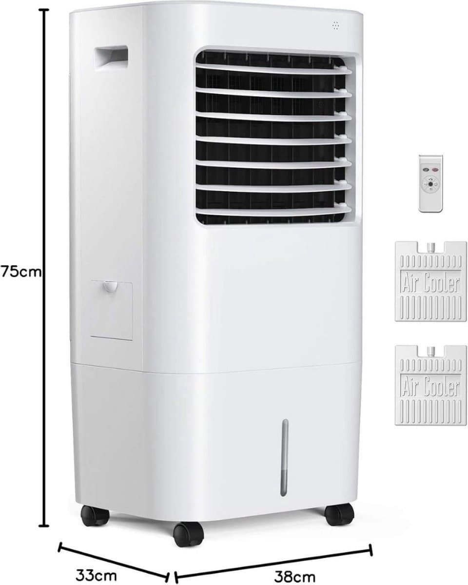 Thuys – Airconditioning Zonder Afvoerslang - Mini Airco – Ventilator Met Afstandsbediening en Timer – Aircooler Met 4 Liter Water Tank – 22 x 24 x 53,5 cm