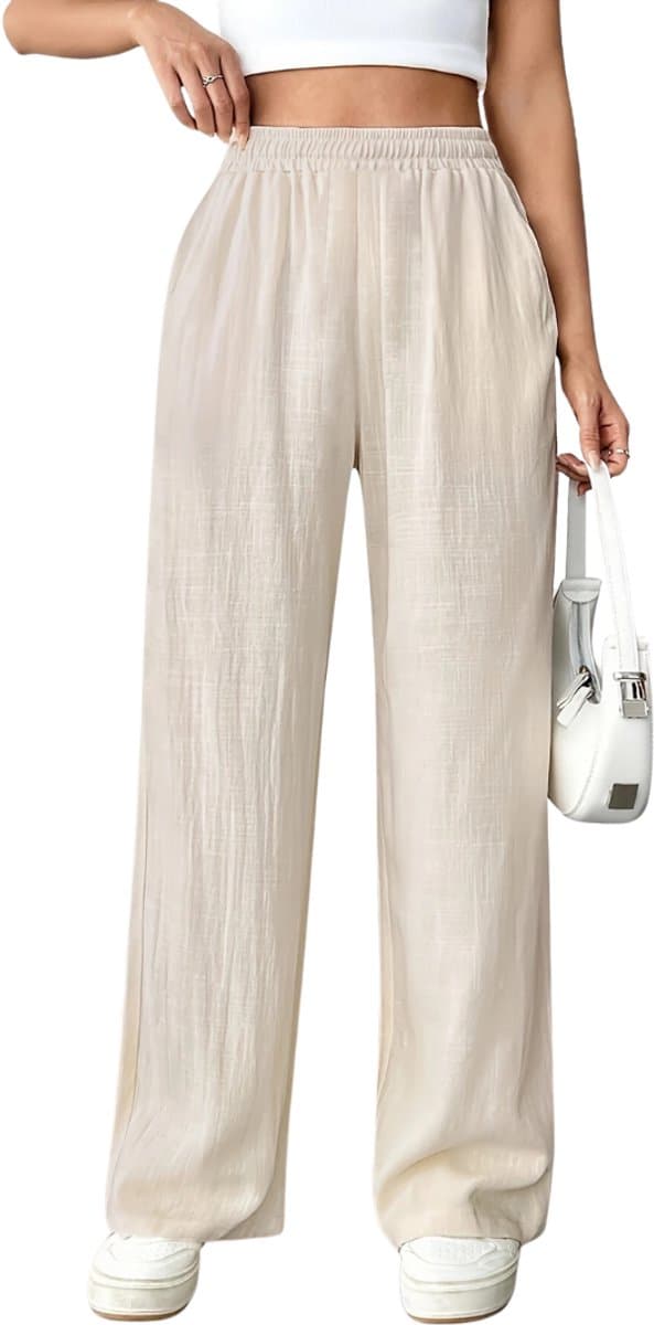 Nivard Linnen Broek Dames - Zomerbroek - Volwassenen - Lange Broek - Pantalon - Strandbroek - Zomer - Ibiza Stijl - Beige - Maat M