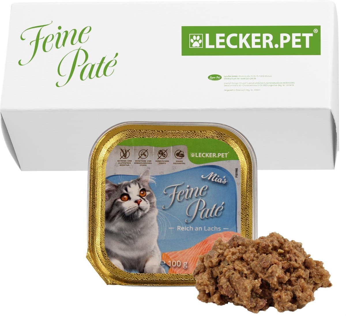 17 x 100 g Lecker.Pet® Mia's Feine Paté Reich an Lachs kattenvoer natvoer volledig voer