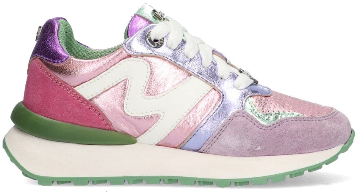 MEXX Kids XX825251-577 Meisjes Lage Sneakers - Paars/Roze/Groen - Leer - Veters