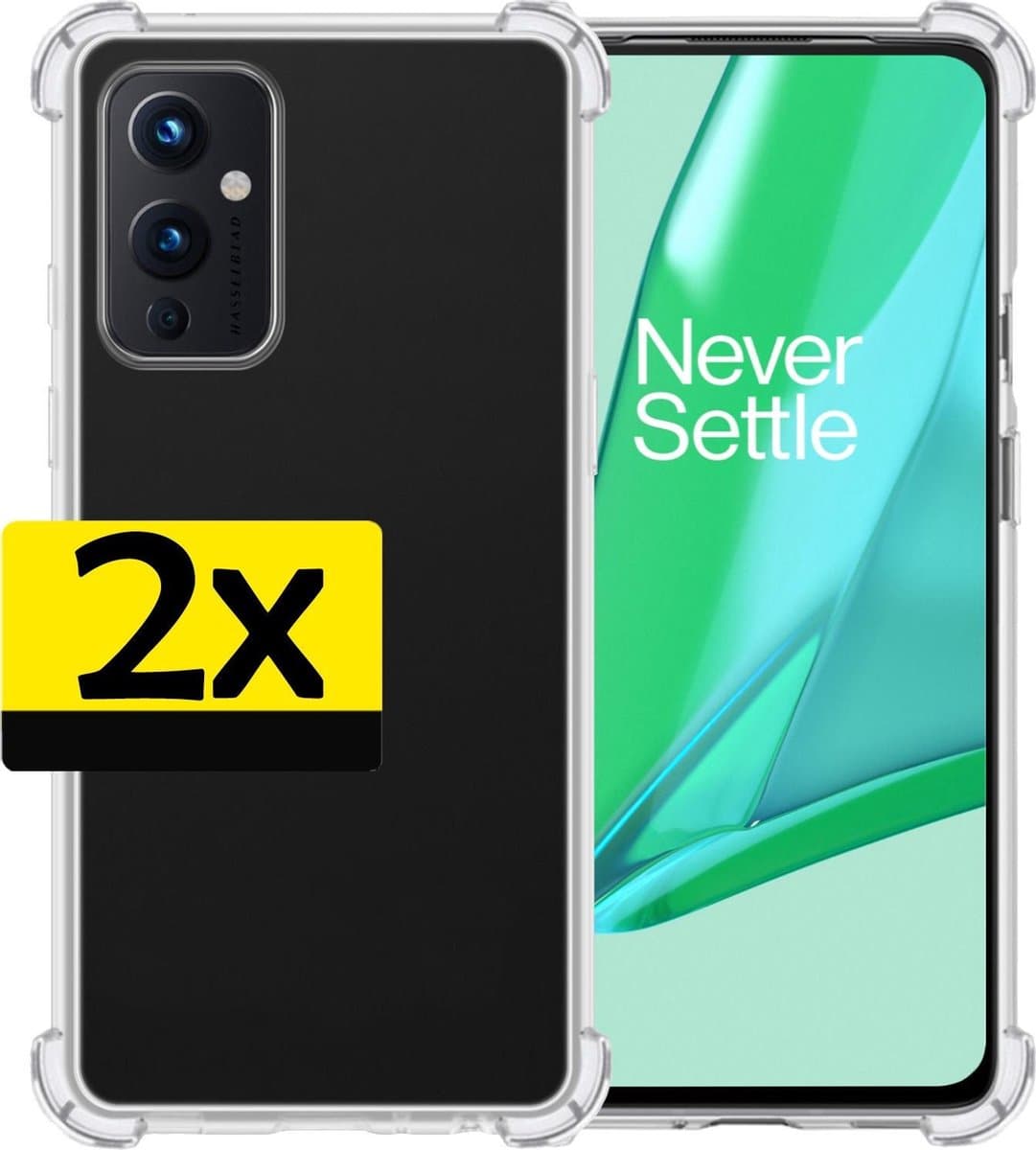 Hoesje - 2 Stuks - Geschikt voor OnePlus 9 - Sterk & Shockproof - Siliconen Case - Back Cover - Telefoon Hoes Shock Proof - Telefoonhoesjes - Transparant