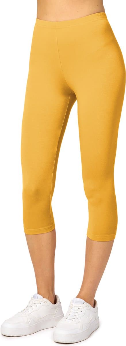 Merry Style MS-MS10-144-LE Dames Capri Leggings - Sport - Vrijetijdsbroek - 3/4 Lengte - Viscose - Sporbroek - Yogabroek - Geel - XXL