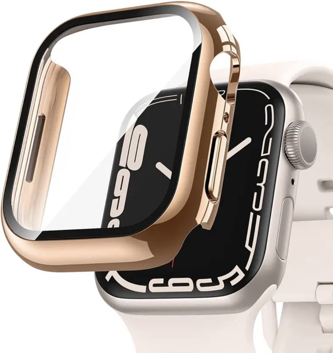 MY PROTECT - Hoesje Geschikt Voor Apple Watch 41mm - Bescherm Case & Screenprotector In 1 - Rosé