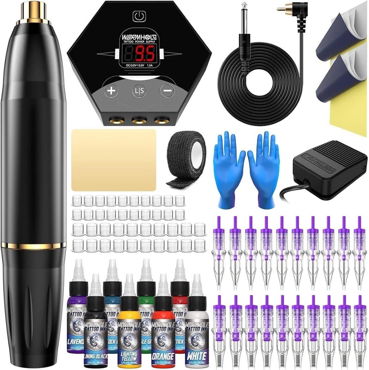 Tattoo Machine met Accessoires - Tattoo Machines - Tattoo Set Inclusief Inkt en Naalden - Tattoo Kit - Voor Professionals en Beginners - Top Kwaliteit - Zwart met Goud Detail