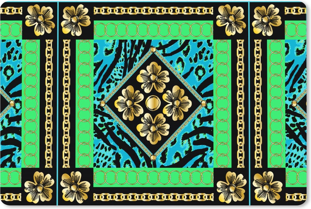 Muismat XXL 90x60 cm - Bureau onderlegger - Bureau mat Dierenprint - Bloemen - Ketting - Goud - Patroon - Bureaumat - Gaming mousepad xl - Bureaulegger groot - Computer deskmat