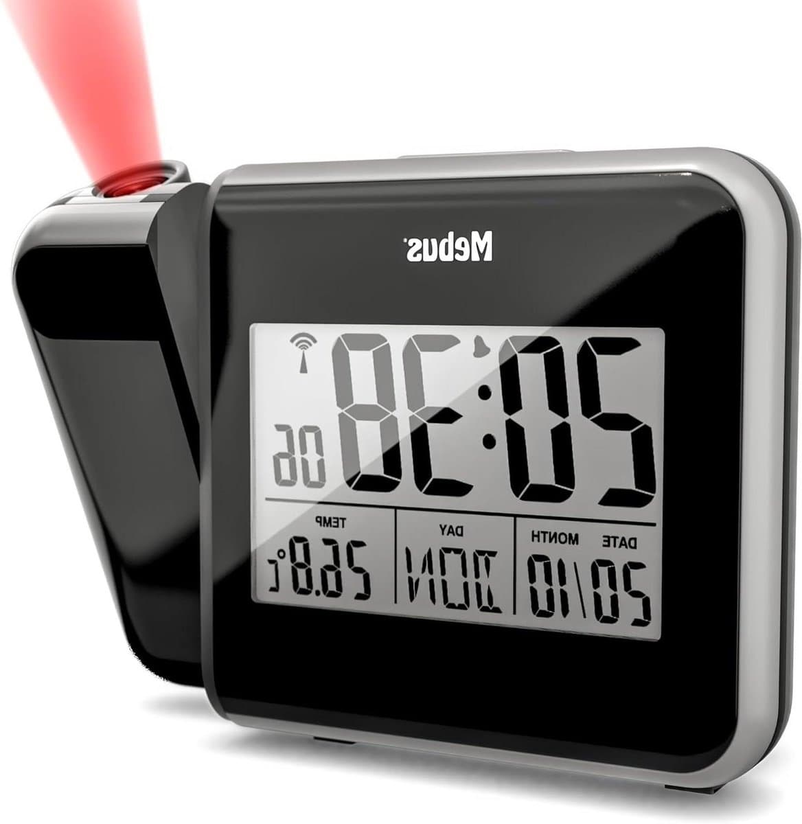 Digitale wekkerradio met tijdprojectie op wandplafond - incl. stekker batterijvoeding - continue projectie - draaibaar - thermometer - zwart - model 42425
