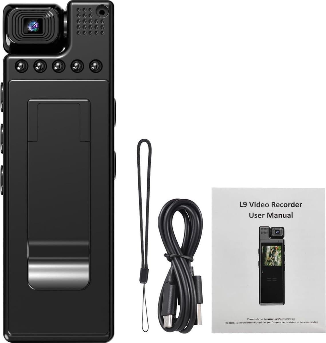 Mrs. Jones Premium Mini-lichaamscamera 4K - 180° lens - Wifi - 1.3 inch TFT-scherm - Nachtzicht - Bewegingsdetectie