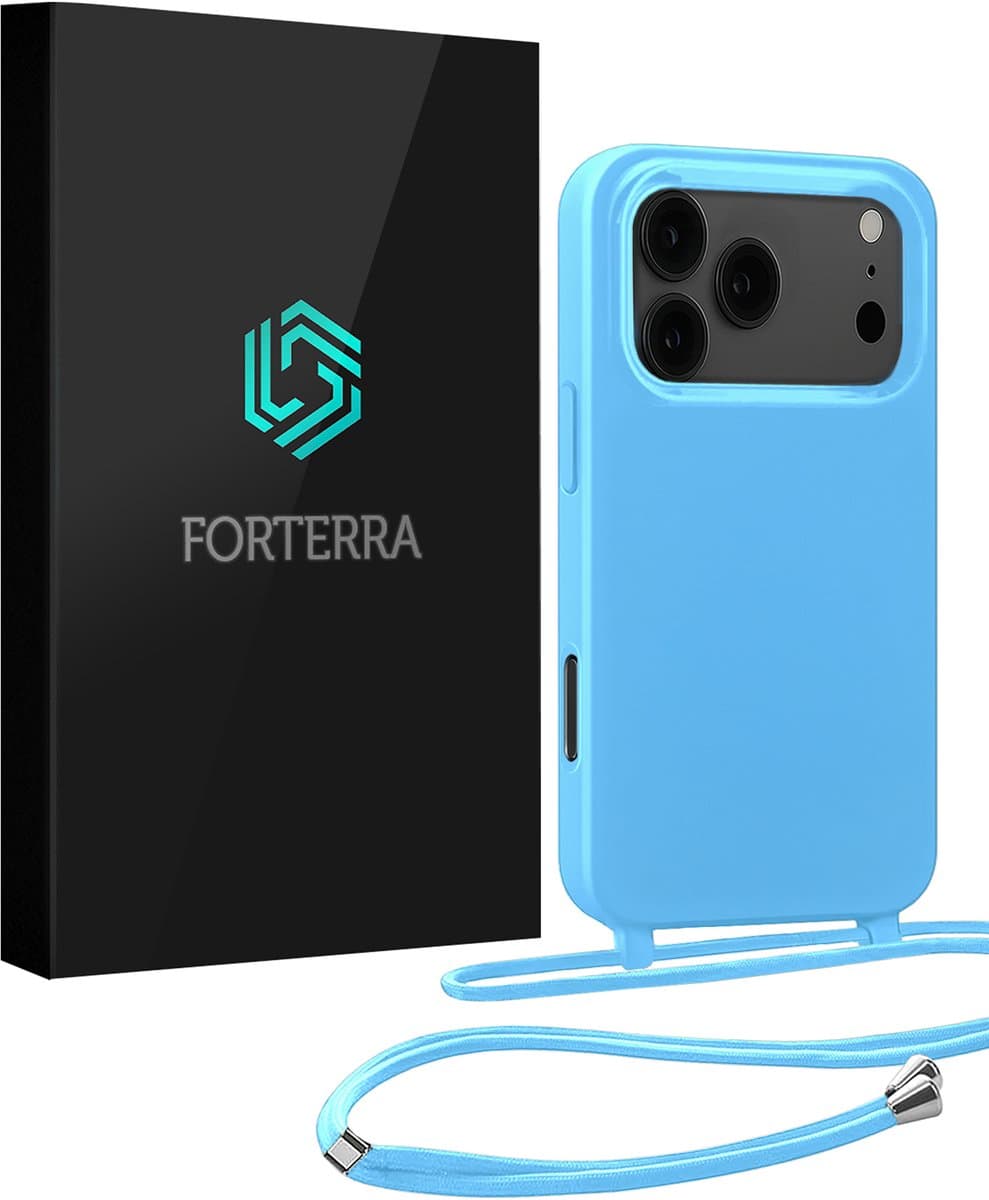 Hoesje Geschikt voor iPhone 17 Pro Case Siliconen Hoes Met Koord - Hoes Geschikt voor iPhone 17 Pro Met Telefoonkoord Hoesje Backcover - Lichtblauw