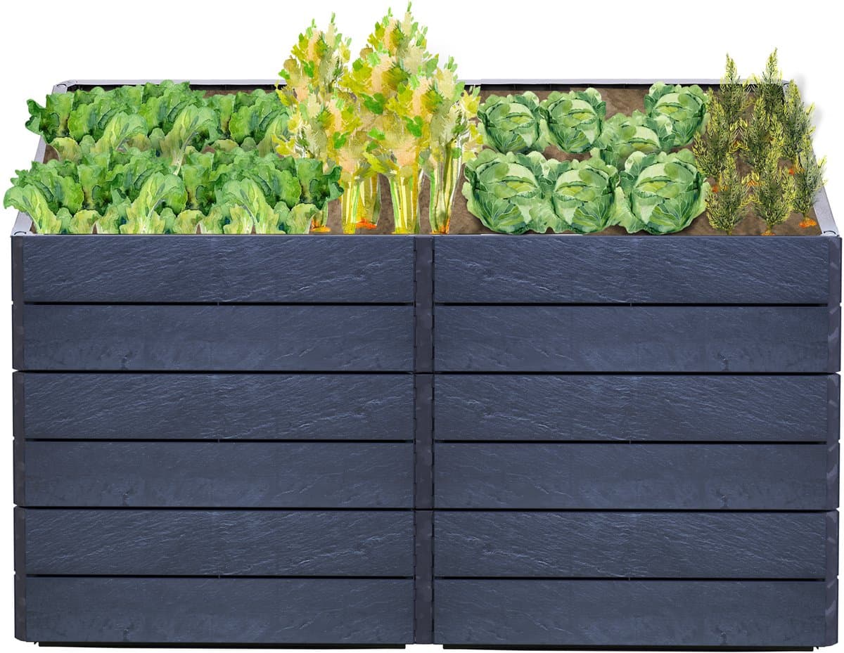GARANTIA ERGO QUADRO 2 L 75 verhoogd tuinbed Stone, incl. FLORA waterbesparingssysteem