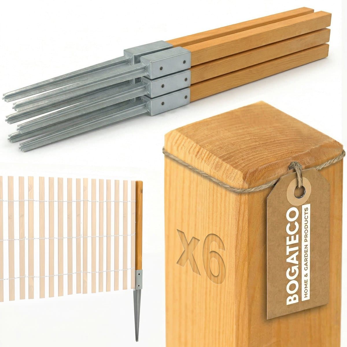 BOGATECO Geïmpregneerde Houten Tuinpalen 80x5x5 cm - Set van 6 Stuks - Vierkante Schuttingpalen voor Tuin & Omheining - Beschikbaar in 2 Kleuren en 4 Hoogtes