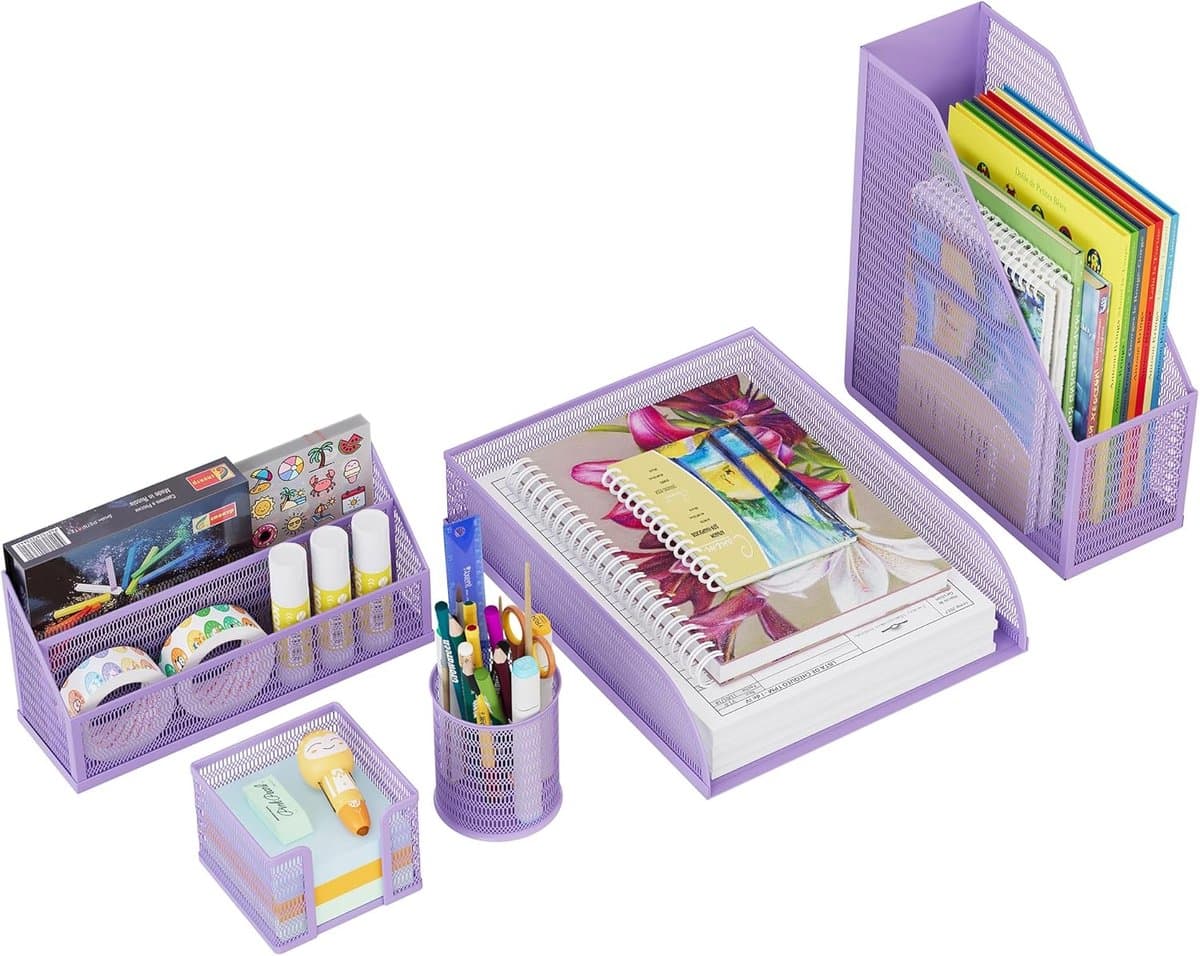 Bureau Organizer - Opberger Kantoor - Werkplek Organiseren - 6 Vakken Mesh - 25x12x25cm - Paars