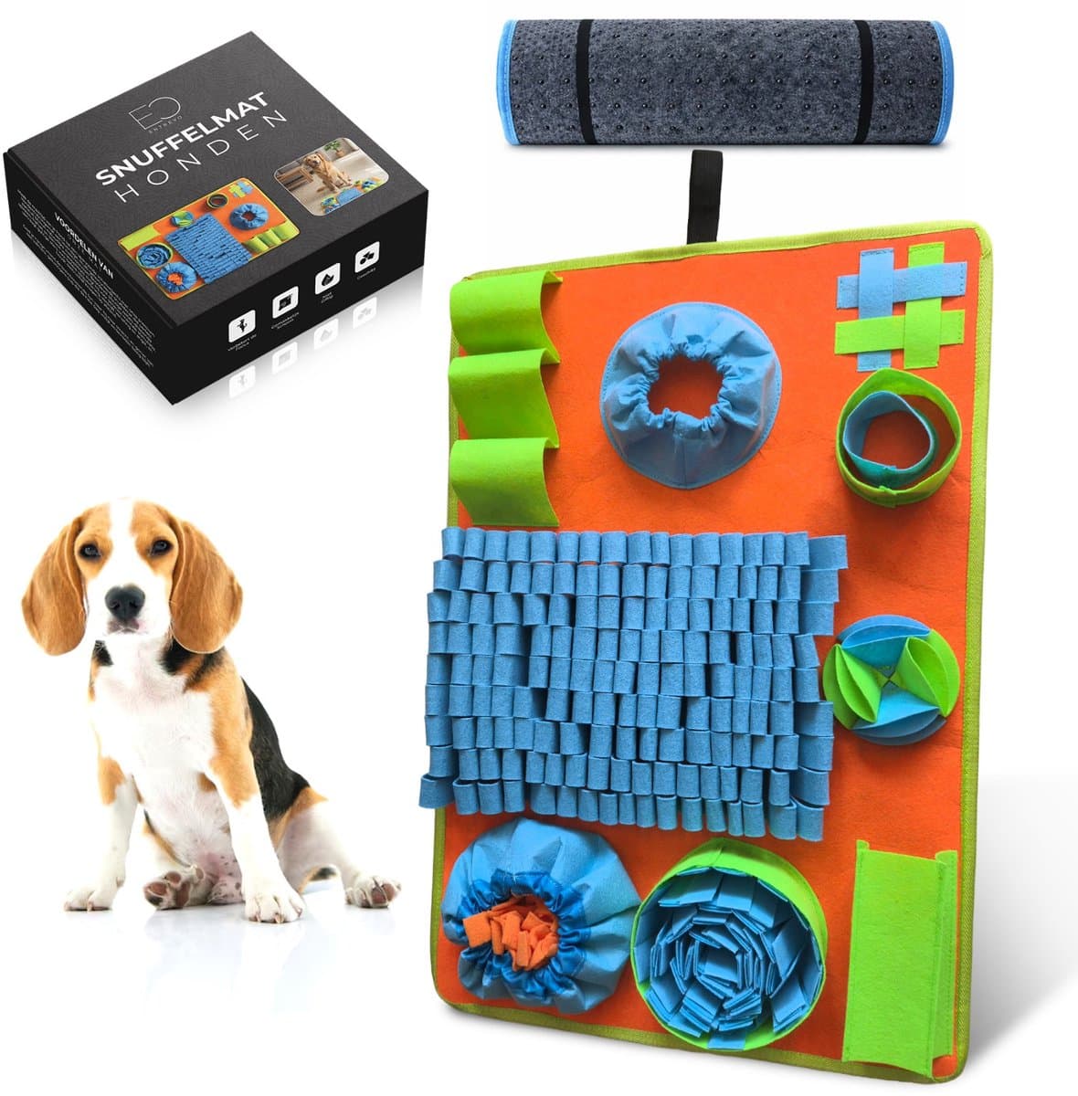 Honden Snuffel Mat - Snuffelmat Voor Honden – Interactief Voederspel Met 9 Verstopplekken – Mentale Stimulatie & Anti-Verveling – Trainingsspeelgoed Voor Binnen & Buiten