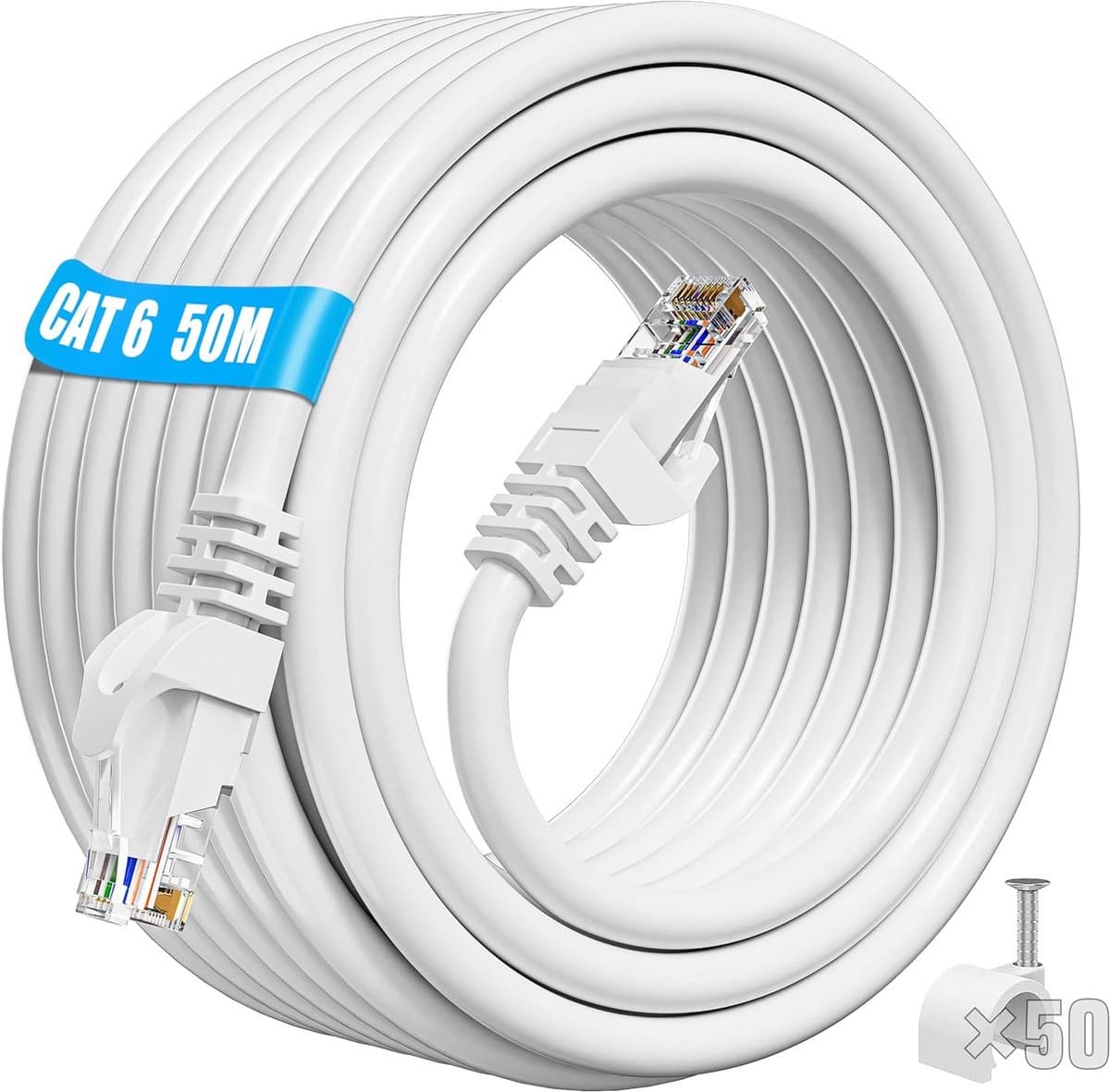 Cat 6 Ethernet Kabel 50m - Hoge Snelheid 1000Mbps voor Thuis en Kantoor