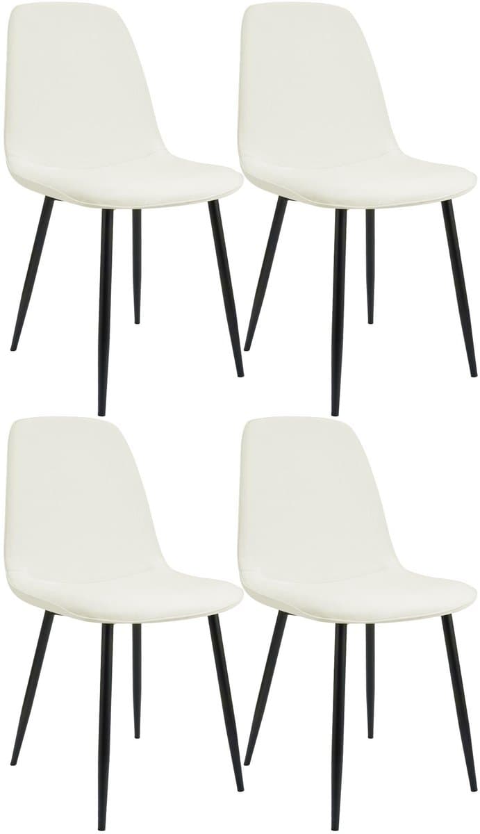 CLP Maryam Set van 4 eetkamerstoelen - klassiek - met rugleuning - zwart metalen frame - belastbaar tot 150 kg - Stof/creme