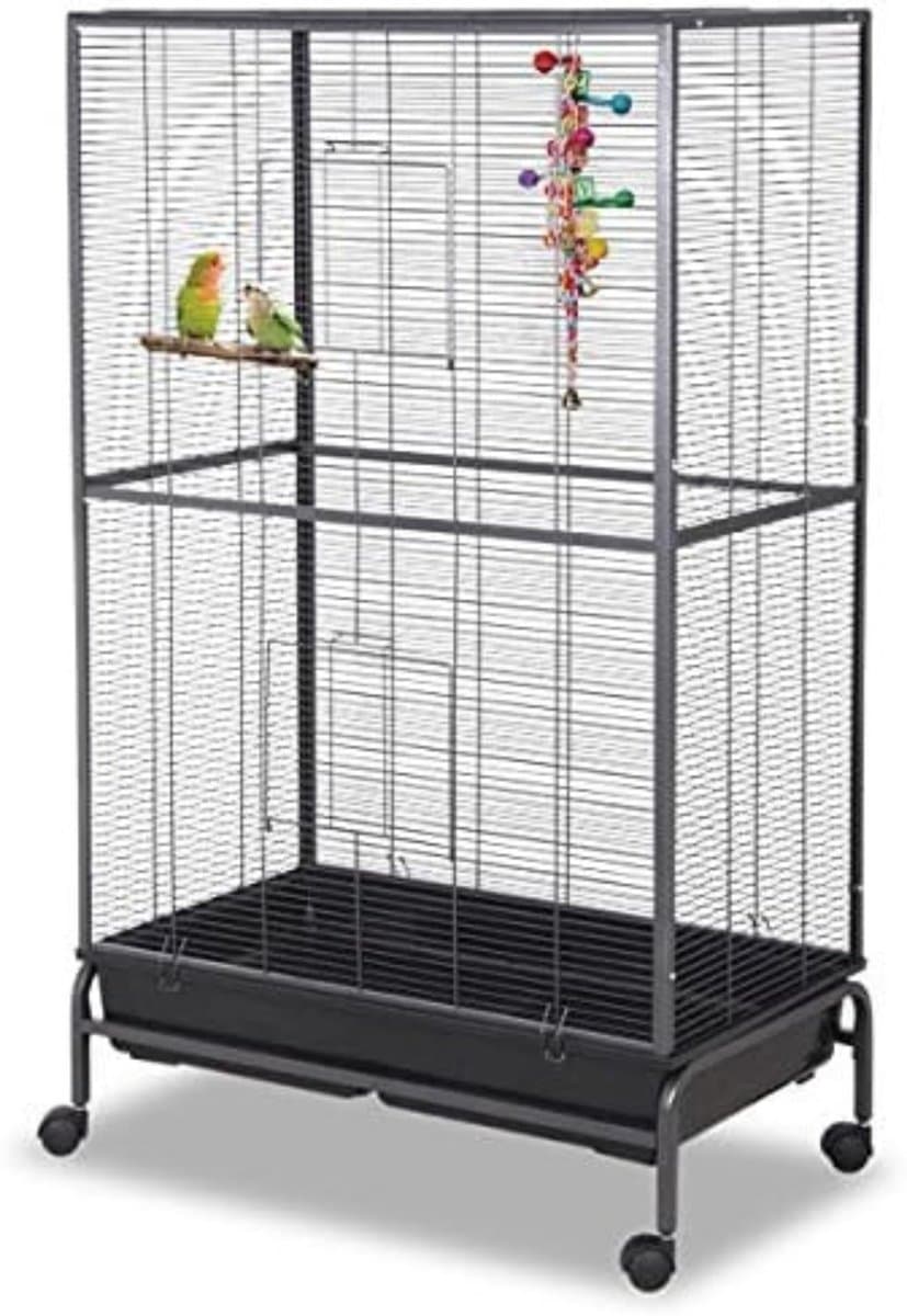 Thuys – Luxe Grootte Papegaaienkooi Op Wielen – Parkietenkooi – Grote Vogelkooi – Voor Binnen – Grijs