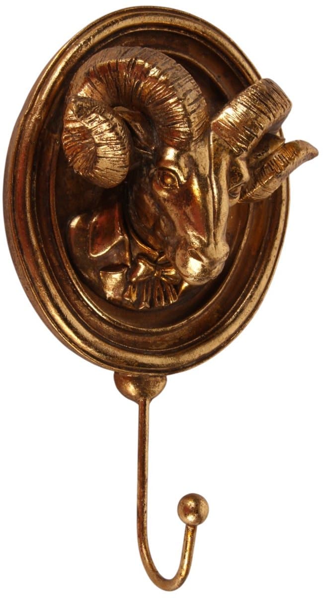 Baroque - Ophanghaak - Wandhaak Ram 19 cm - Goud - Resin - 19x11x5.5 - Polyresin