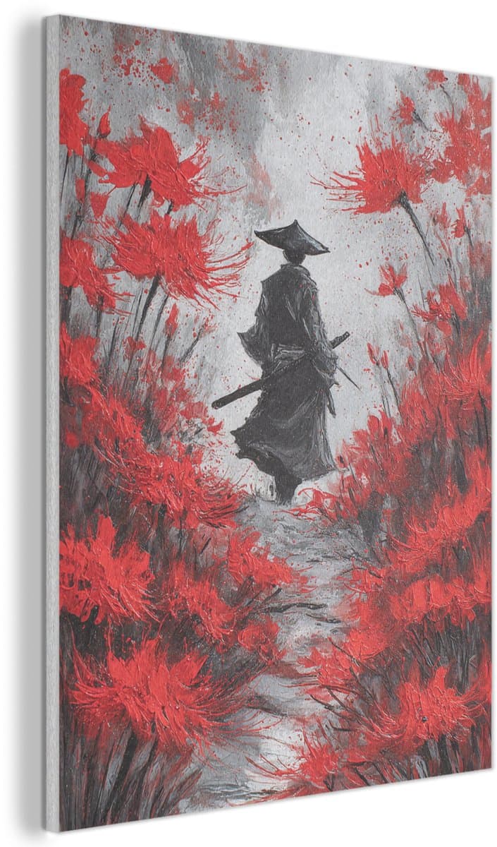 Akoestisch wandpaneel 50x70 cm - Vilt schilderij Rode bloemen - mistig - Man - Akoestische panelen - Geluidsdempende wanddecoratie - Geluidsisolatie woonkamer - Muurdecoratie geluidspanelen
