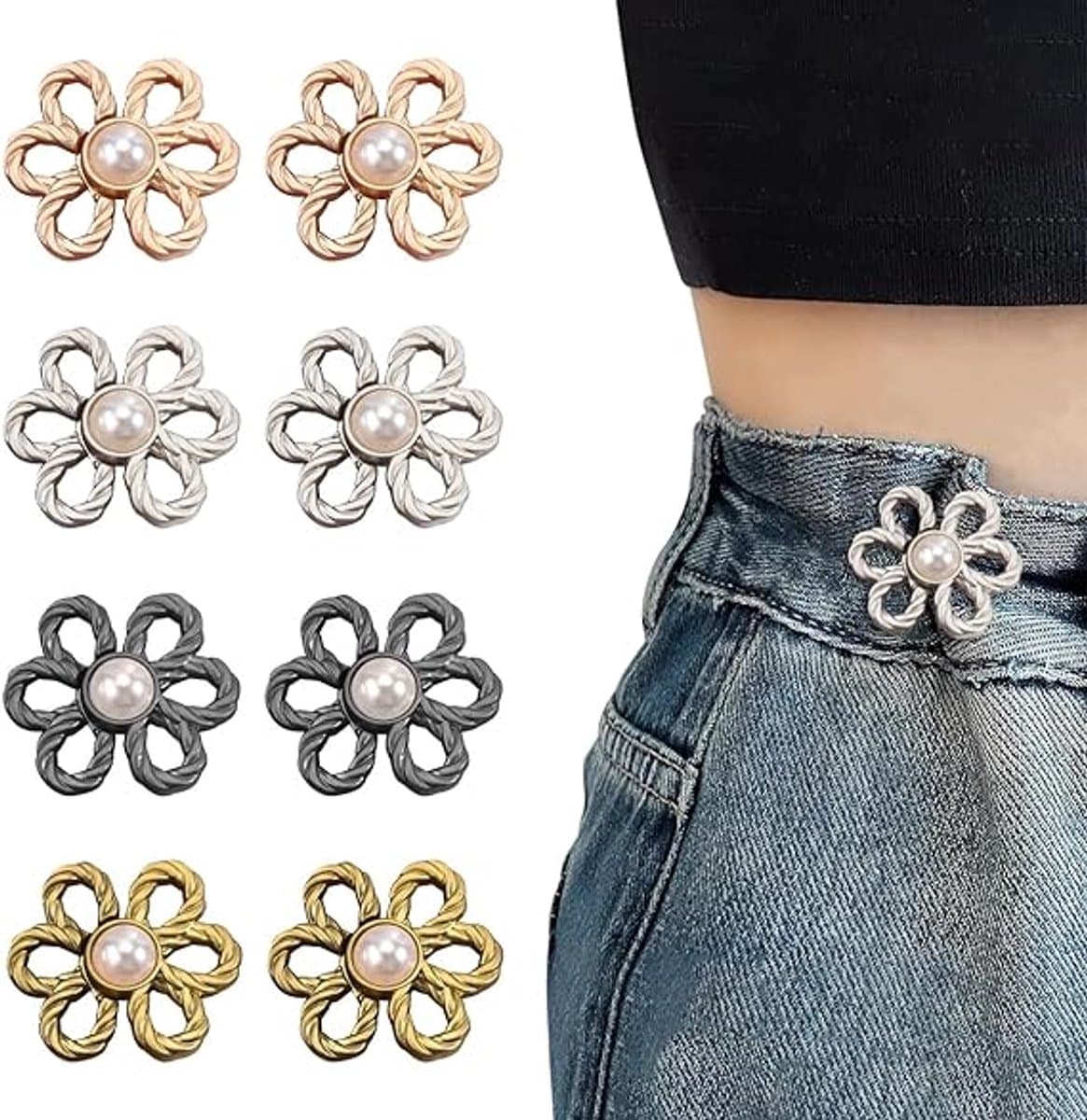 8 Stuks - Broekverkleiner - Taille Spanner Set - Pins - Taille Extender - Spijkerbroek Verkortknopen - Verstelbare Knoop - Aanscherping Knop - Richter Knoppen - Herbruikbare - Broek taille versteviging - Voor losse jeans, broeken, rokken en mouwen