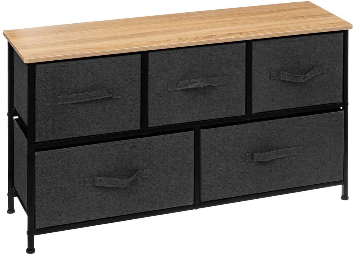 5five Tissa Laag 5-Lades Ladeblok - Donkergrijs, 100 x 30 x 55 cm