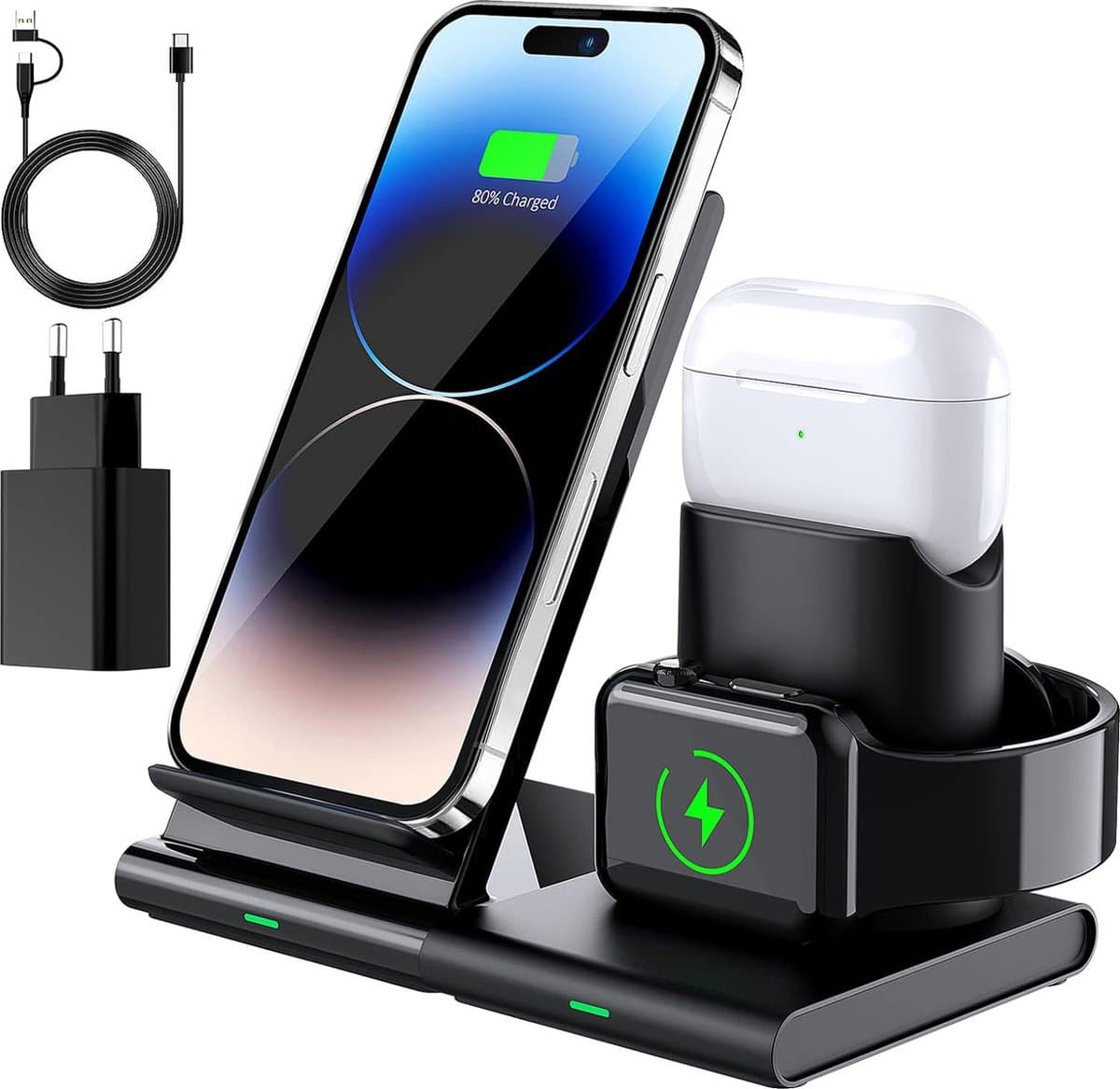 Oplaadstation - Draadloos Oplaadstation - Oplaadstation geschikt voor X - Mobiel, Telefoon, Oortjes en Horloge