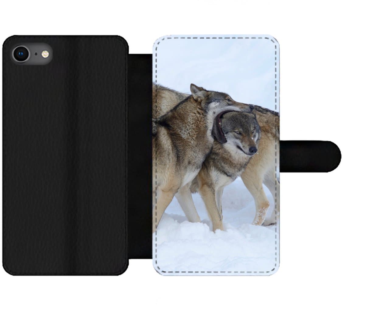 Telefoonhoesje Geschikt voor iPhone 7 telefoonhoesje - Wolf - Europa - Sneeuw - Met vakjes - Wallet case met magneetsluiting