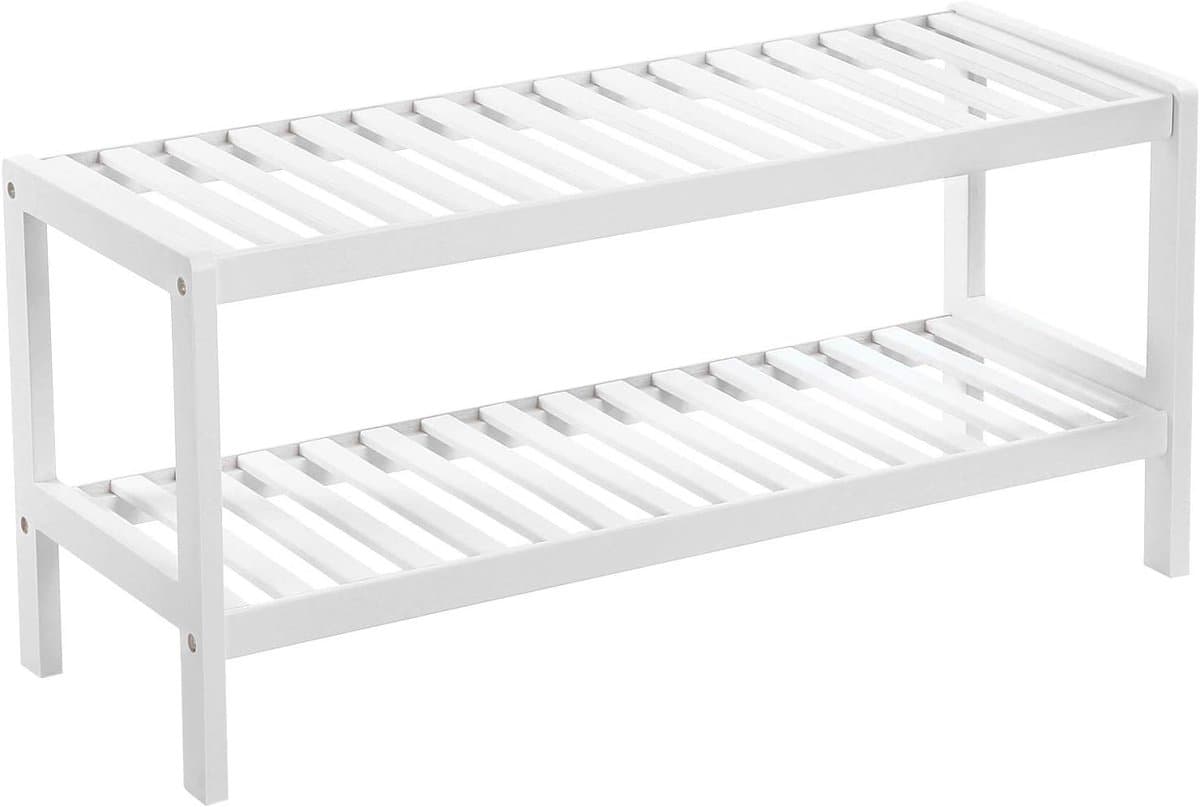 Bamboe Schoenenrek 2-Laags – Wit – Compact 70×26×33 Cm Voor Schoenen & Decor