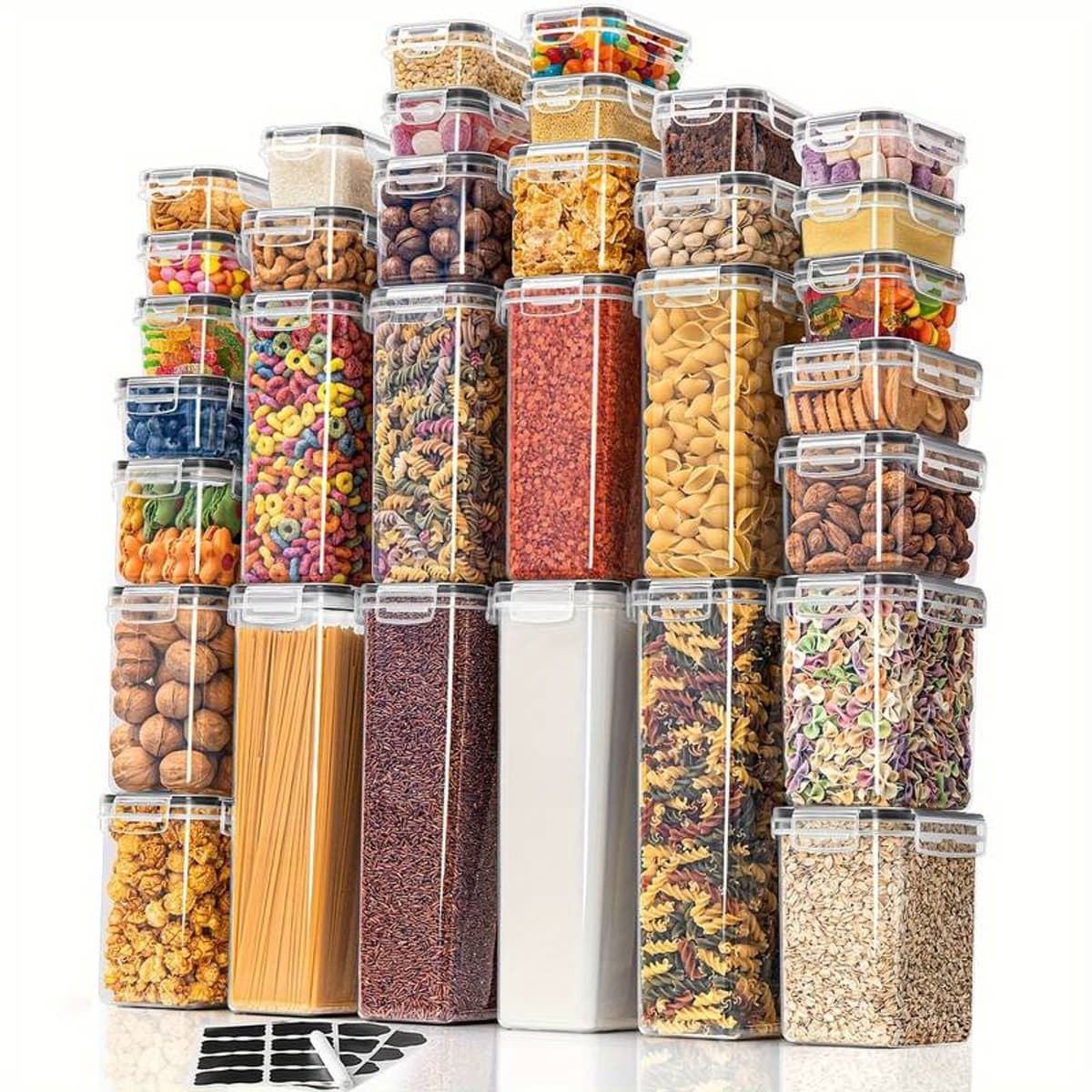 Premium Keuken Organizer Set – Luchtdichte Opbergcontainers & Kruidenpotjes met Deksel – Voor Koelkast, Voorraadkast & Keukenkast – Inclusief Labels & Marker – Vaatwasserbestendig