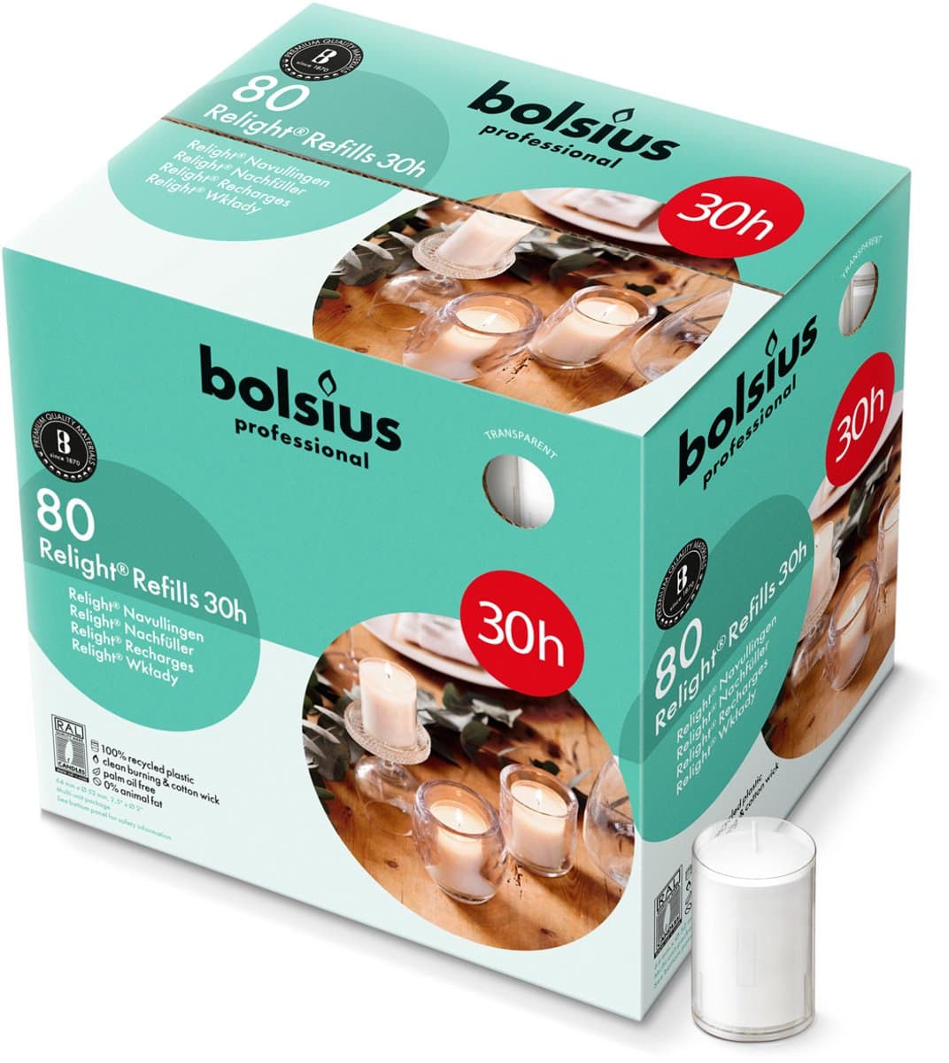 Bolsius - Horeca Relight - Navulling - 64/52 - 80 stuks per verpakking - Transparant
