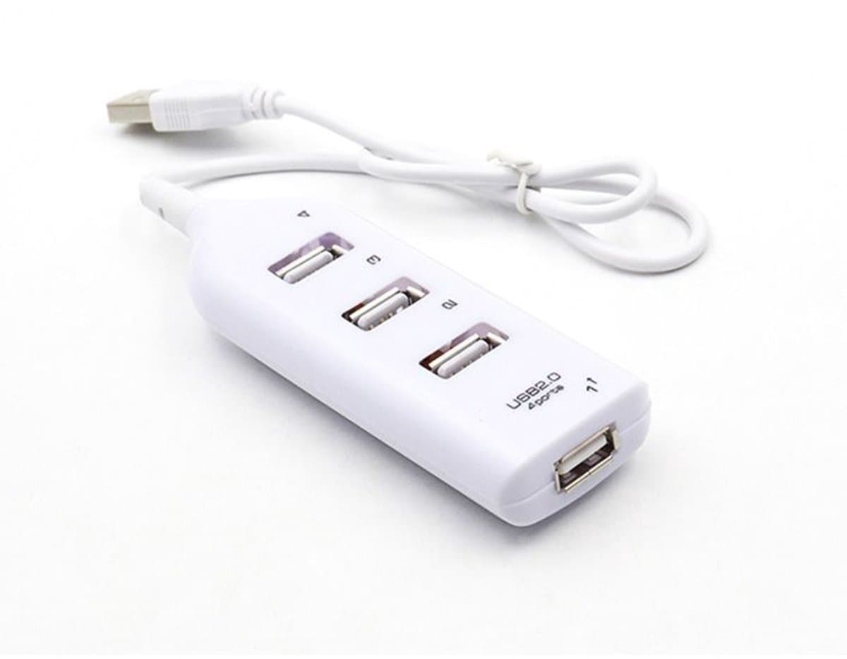 4-poorts USB 2.0-hub, gevoed via USB-bus, draagbare multi-port USB 2.0-splitter en -extenderhub, kleine reis-USB-hub, plug-and-play, geschikt voor pc's.