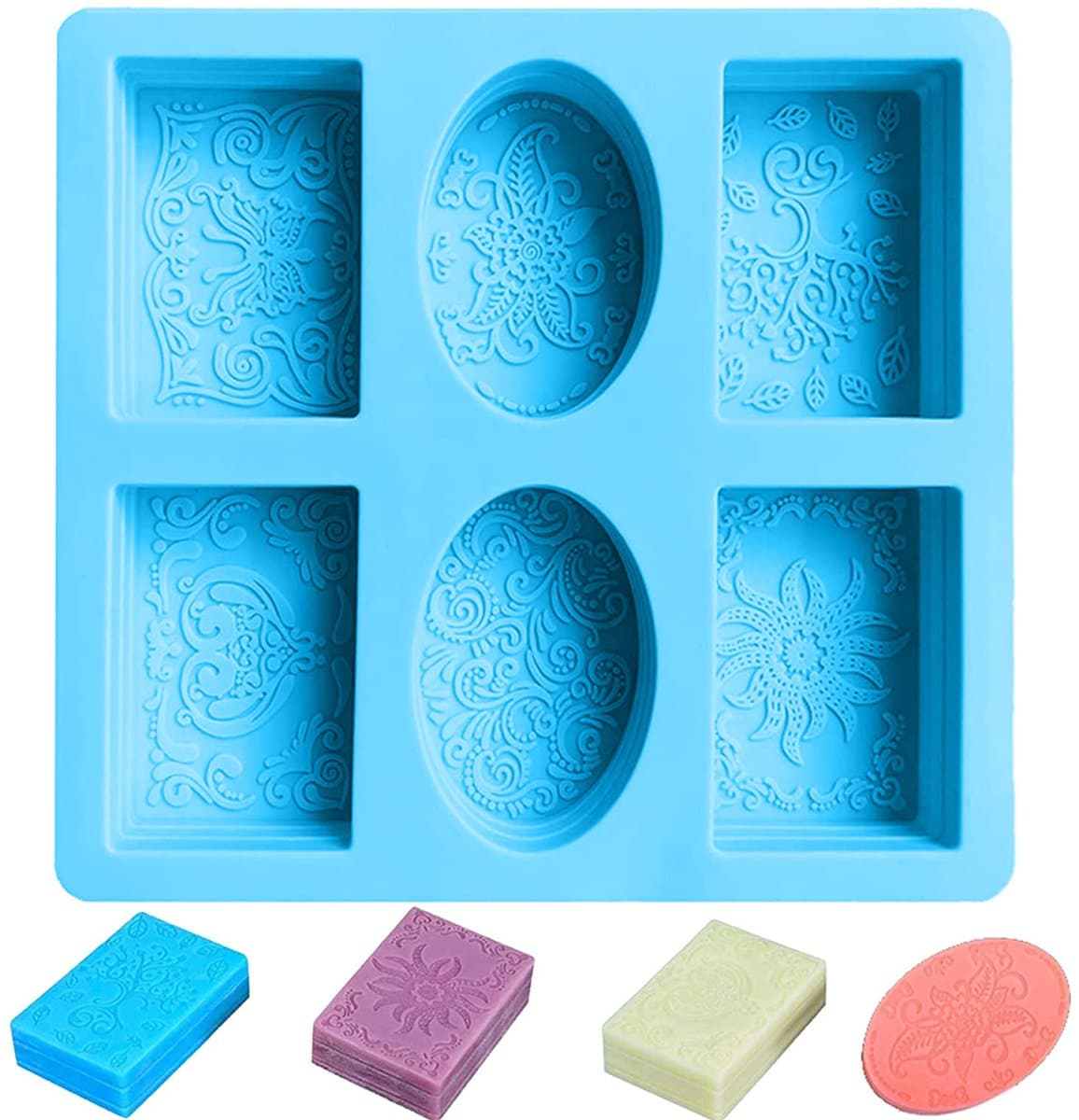 Gigicial Siliconen zeepmal - Honingraat zeepmal - 3D zeepmal voor zelfgemaakte zeep en kaarsen - Set van 6 stuks - Blauw