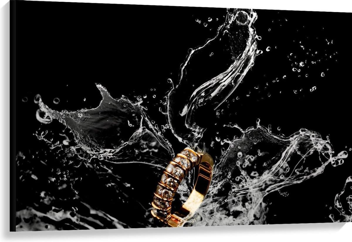 Canvas  - Gouden Ring met Steentjes in Water - 120x80cm Foto op Canvas Schilderij (Wanddecoratie op Canvas)