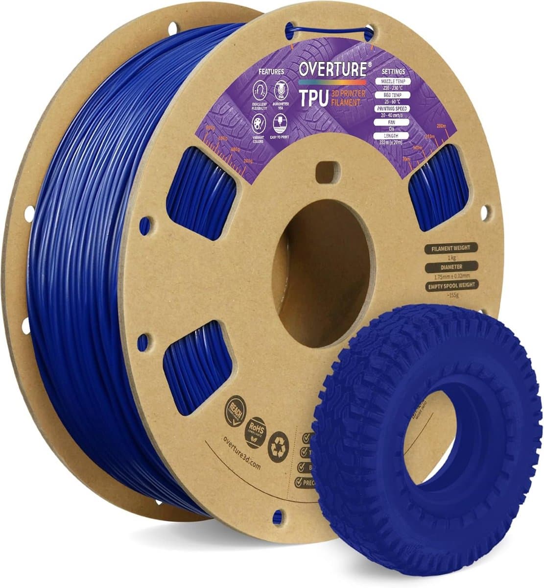 Flexibel TPU 1.75mm 3D Printer Filament 95A Zacht 1kg Spoel - Hoge Nauwkeurigheid
