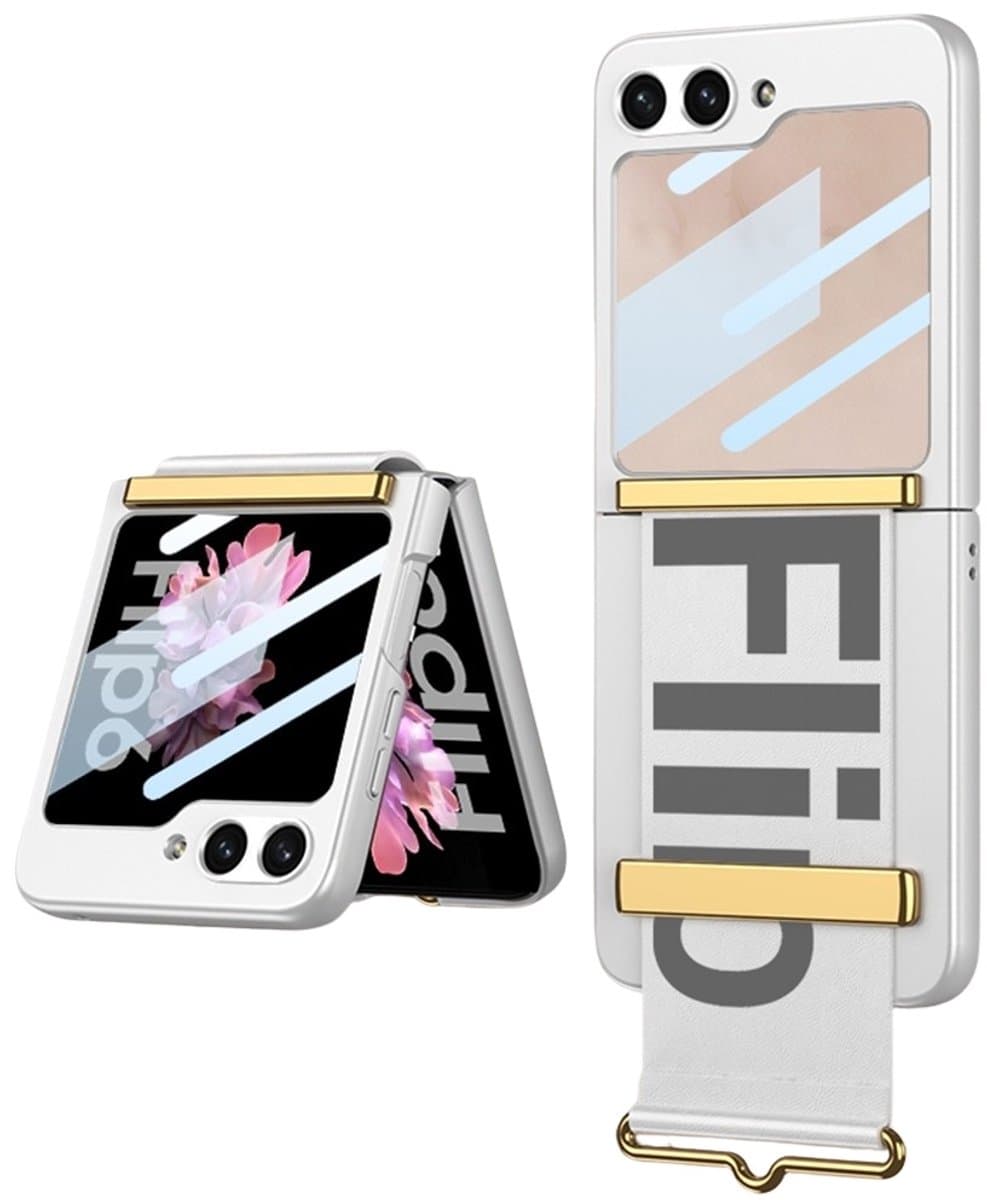 Lunso Geschikt voor Samsung Galaxy Z Flip 7 FE / Z Flip6 backcover hoesje met Polsband - Wit