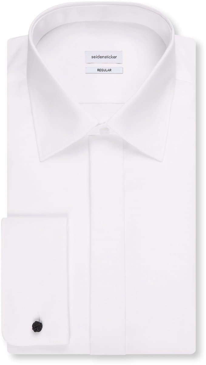 Seidensticker regular fit overhemd - smoking overhemd dubbele manchet - popeline - wit