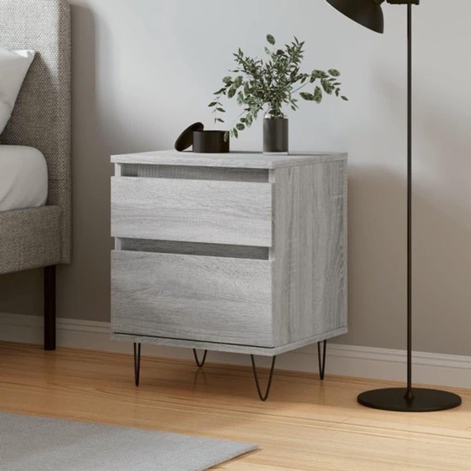 Nachtkastje - Slaapkamer-sidetable - Spullen opbergen - Lade en vak - 40x35x50 cm - Grijs Sonoma