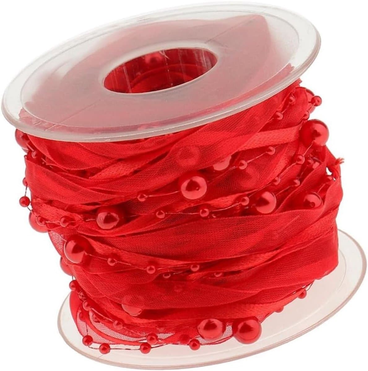 10 m parellint met chiffonband, parelslinger, organzaband, parelketting, parelketting, parelketting, decoratief lint voor doe-het-zelf knutselen, feest, tafeldecoratie, bruiloft, verjaardag,
