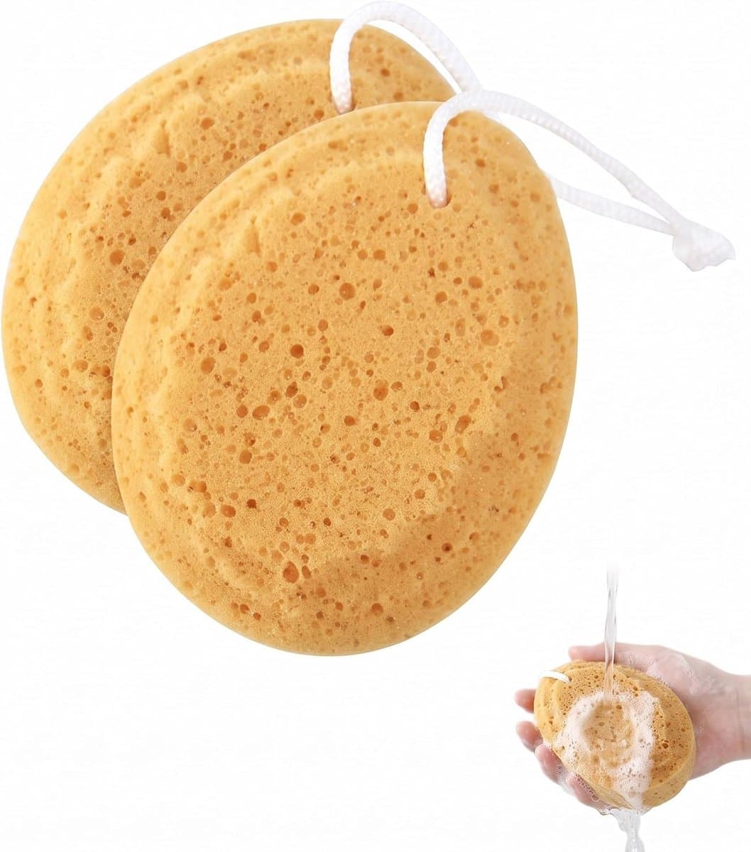 2 stuks, natuurlijke cellulose spons in zeepvorm, zachte peeling en intensieve schuimvorming, ultrazacht voor de gevoelige en droge huid, sneldrogend