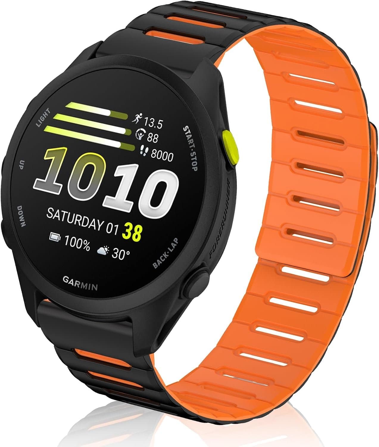 Armband 20 mm - Macaron siliconen - zwart oranje - comfortabele vervangband voor Garmin - ShopVlot