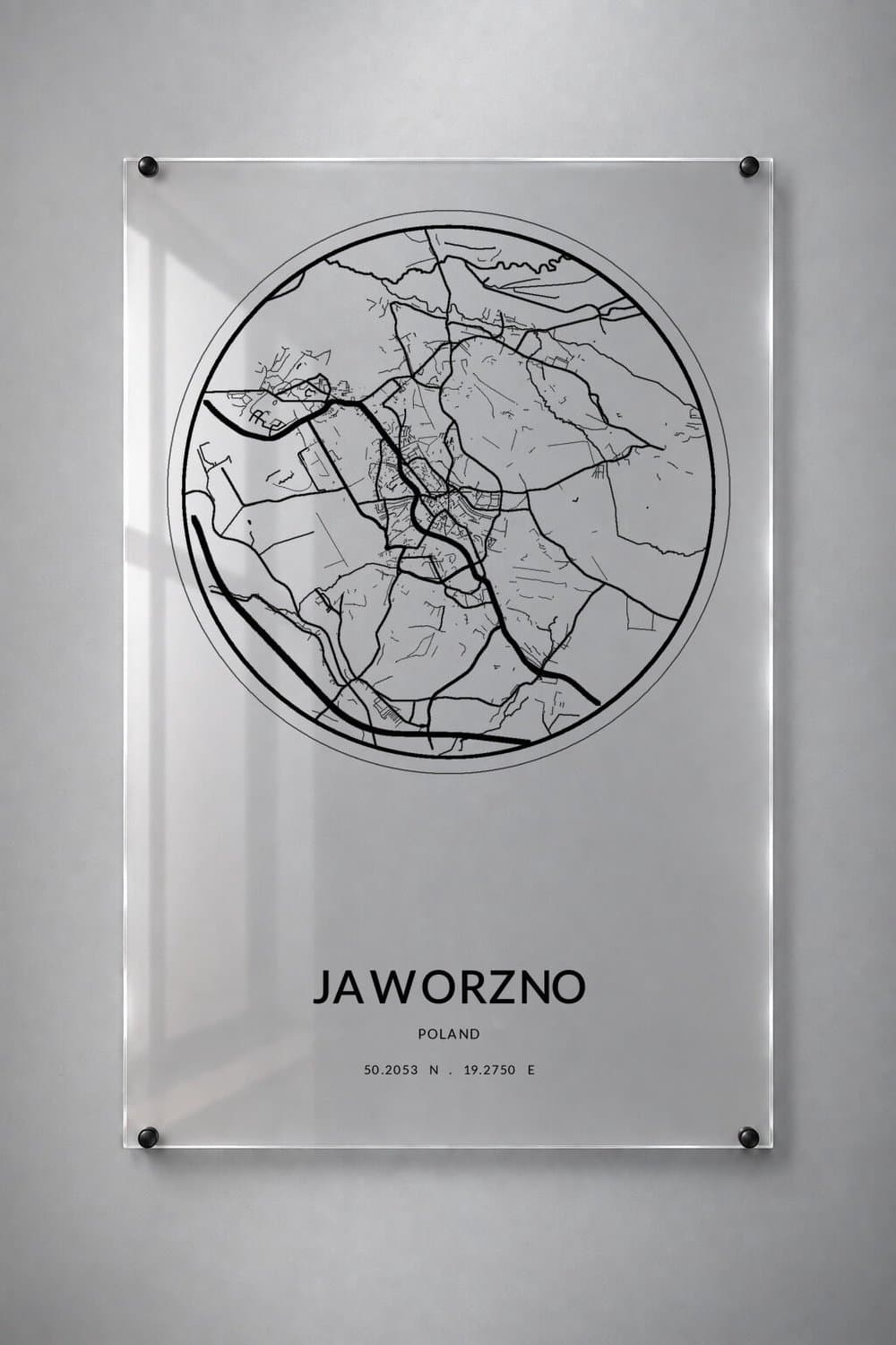 Stadskaart Jaworzno - Plexiglas 60x90 cm - Orbit City