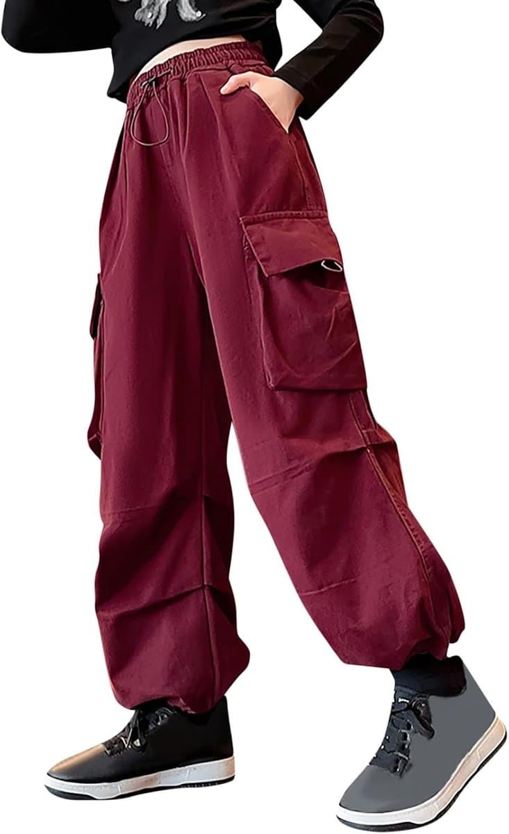 Broek voor kinderen, jongeren, meisjes, casual, hoge taille, elastische trekkoord, losse pasvorm, zakken, kinderen, cargobroek, trainingsbroek, streetwear