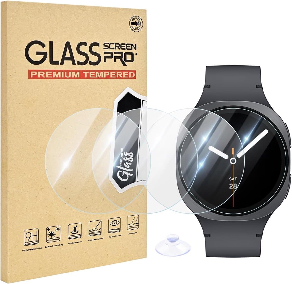 4 stuks krasbestendige schermbeschermer voor 44 mm smartwatch, 9H HD gehard glas, luchtbelvrij en gevoelig touchscreen
