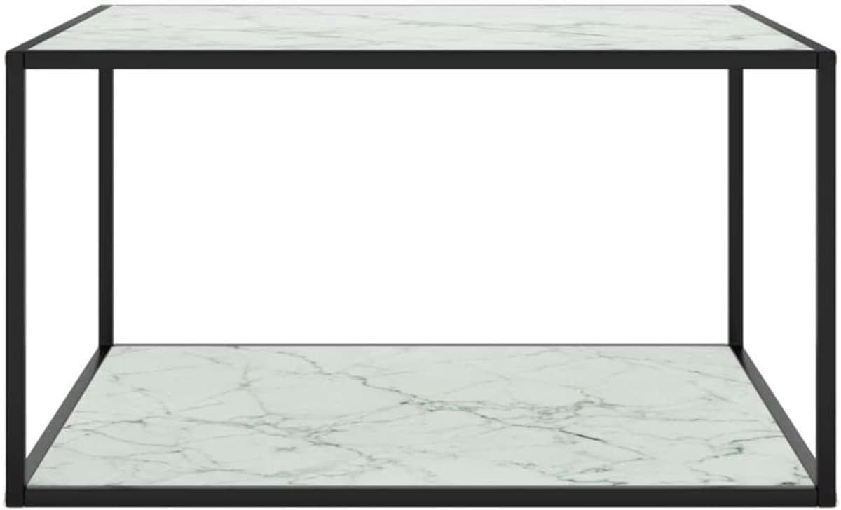 Salontafel Glas - Woonkamertafel - Ontspannen Uren - Marmerlook Design - 90 x 90 cm - Wit