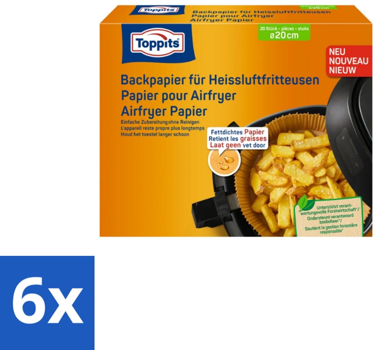 Toppits – Airfryer Papier – 20 cm – 20 Zakjes - Voordeelverpakking - 6 stuks
