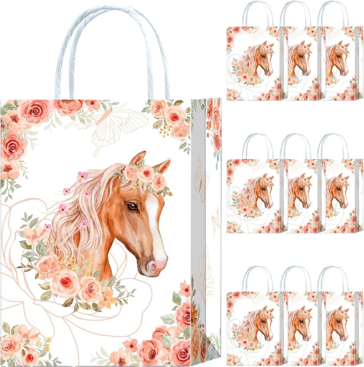 10 stuks paardenfeestzakjes, paardencadeauzakjes, paardenpapieren zakken met handvat, paardenverjaardagscadeauzakjes, paardenpapieren gastgeschenkzakjes, uitdeelzakjes