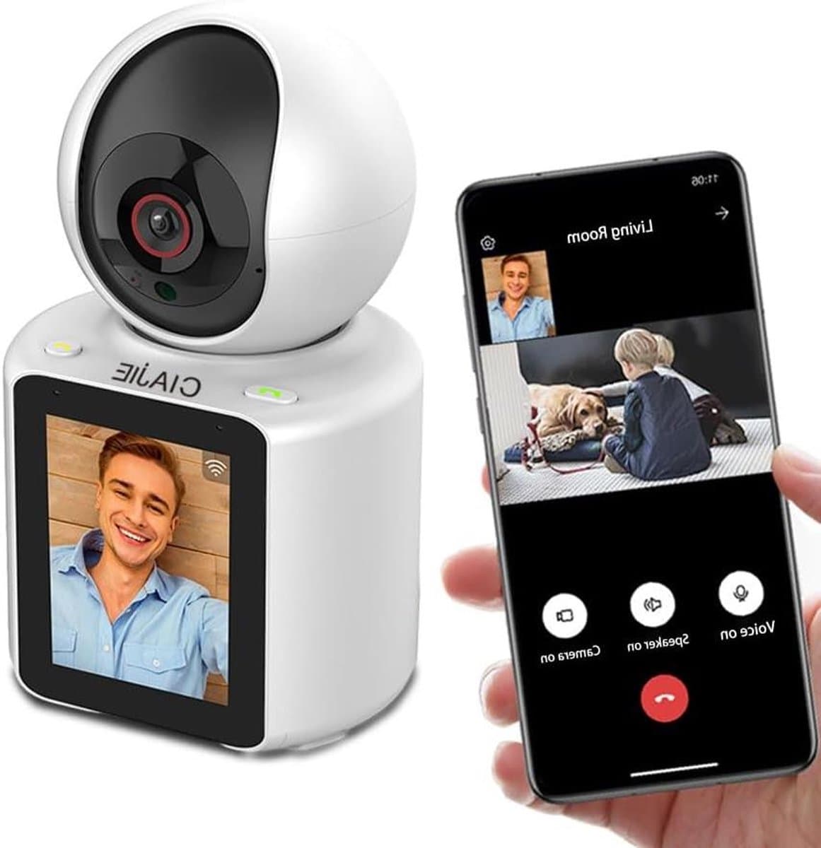 Beveiligingscamera - Thuiscamera Wifi - Huisbewaking Binnen - Tweerichtingsvideo - 2.8 inch scherm - Wit