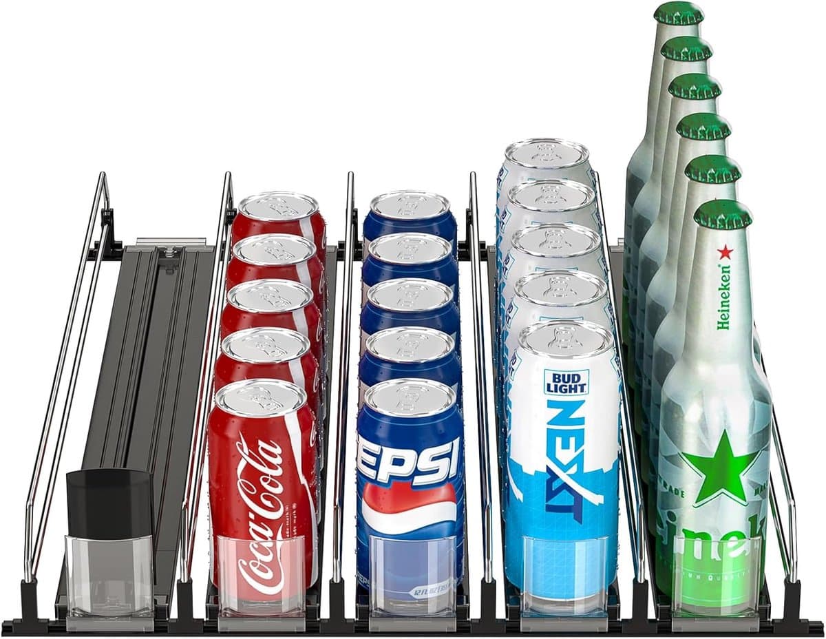 Koelkast Organizer - Blikjes Dispenser - Drankjes Ordenen - Automatisch Schuivend - Voor 25 Blikjes - Zwart